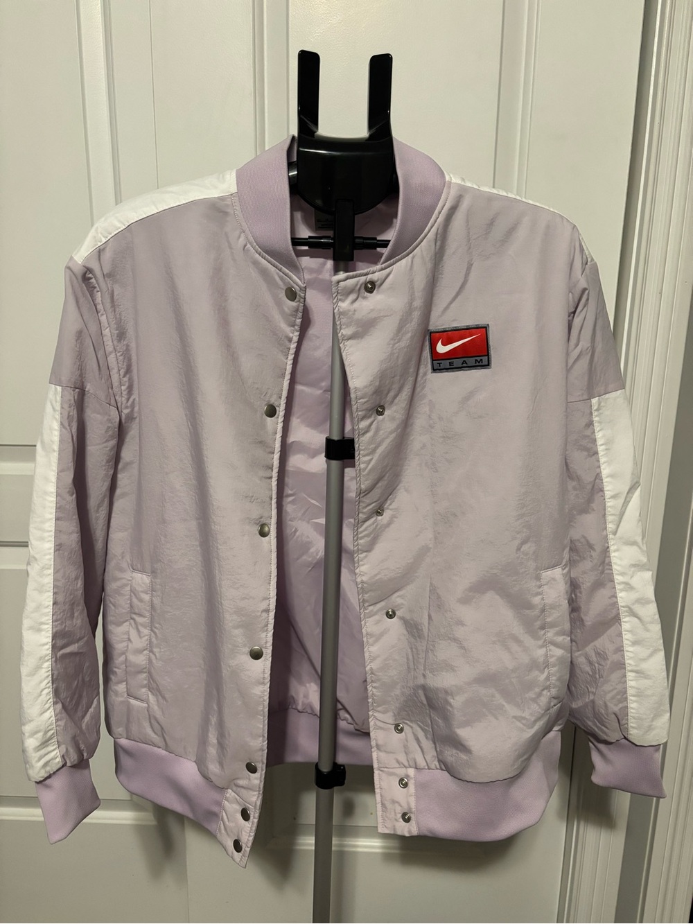 Nike Lilac and White 'DREAM' Patch Bomber Jacket